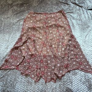 Roz and Ali geometric floral mosaic print sheer skirt size large